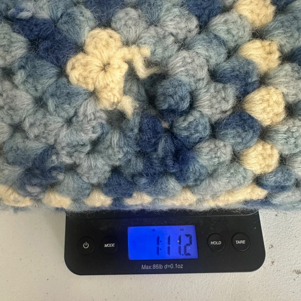 Handmade Granny Square Crochet‎ Blanket Throw Blue Cream Cozy Home Decor 46x45